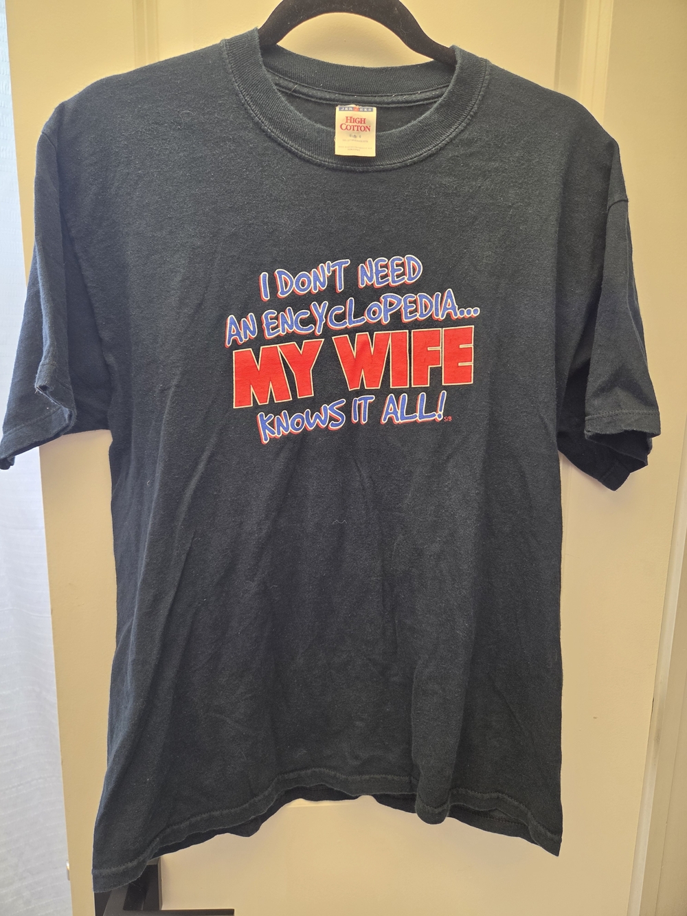 Jerzees Black Graphic Tee with Red and White 'My Wife' Slogan